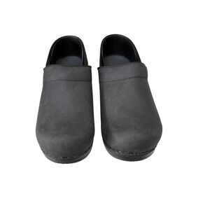 Sanita Black Leather Clogs